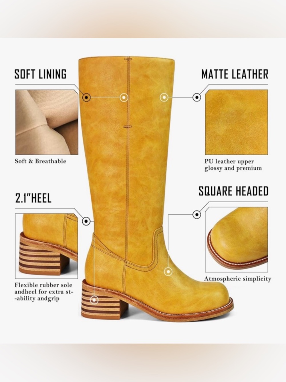 NWOB-Knee High Boots Chunky Block Heel Long Boots Square Toe Low Heel Boots - Picture 3 of 10